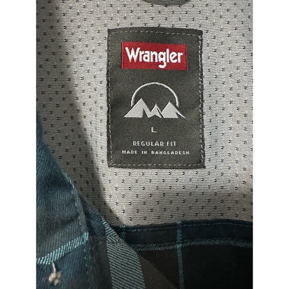 Wrangler Shirt Mens L Button Up Long Sleeve Regular Fit Blue/Brown Back Vented - Picture 5 of 11